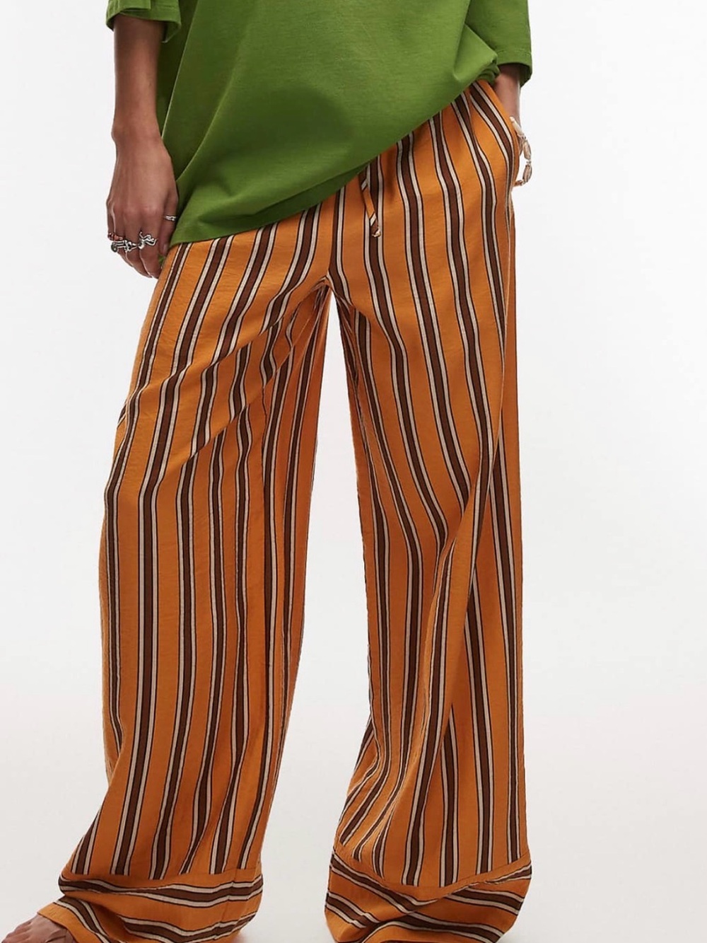 Topshop Orange Striped Wide-Leg Drawstring Pants
